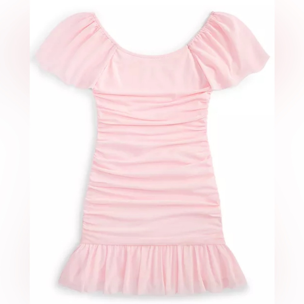 With Jules Big Girls Ruched Flutter-Sleeve Mesh Dress size Medium